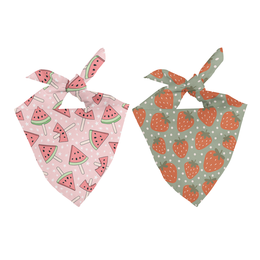 Strawberry & Watermelon Double Sided Tie & Snap Dog Bandana