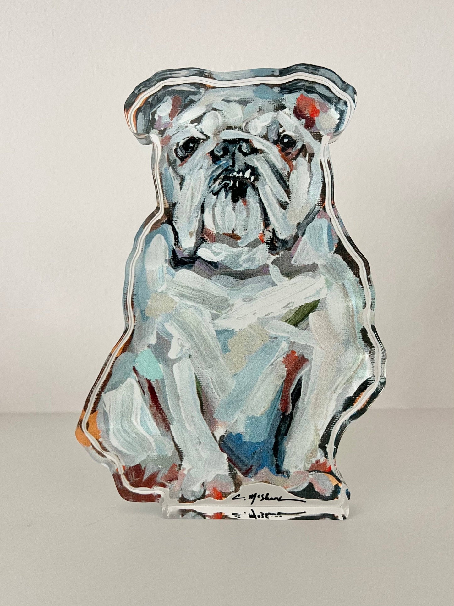 "English Bulldog White" acrylic shelfie