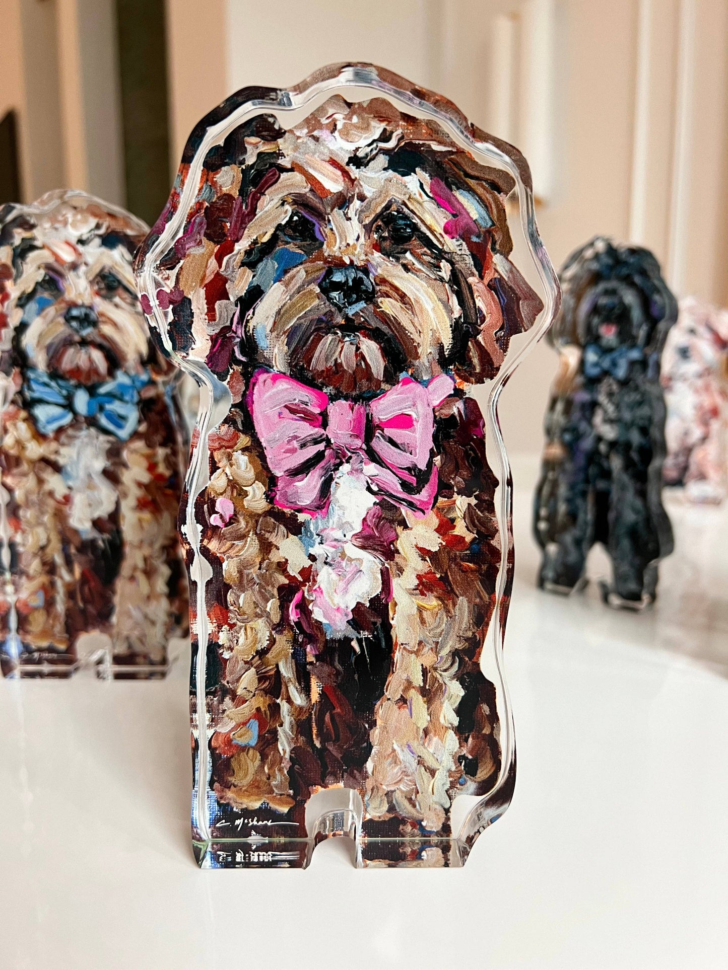 "Cavapoo Red With Pink Bow" acrylic shelfie