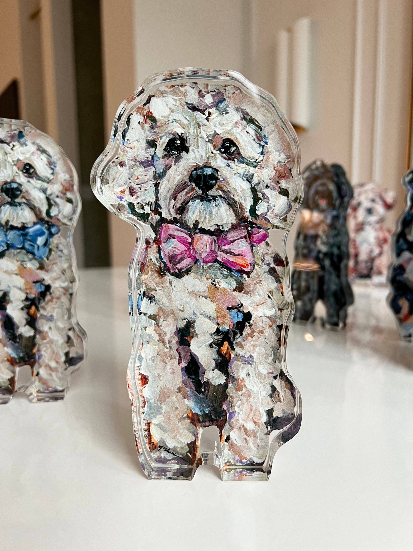 "Cavapoo Blonde With Pink Bow" acrylic shelfie
