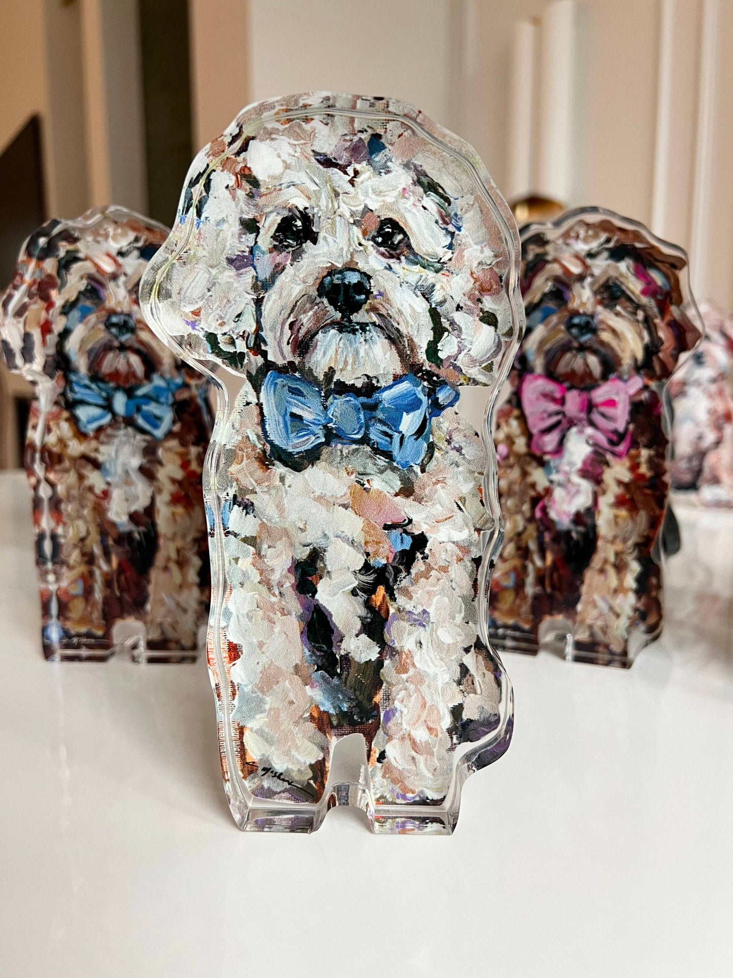 "Cavapoo Blonde With Blue Bow" acrylic shelfie