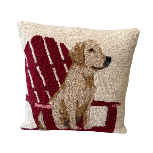 Dog & Chair Hook Pillow | Dog Lover Wool Throw Pillow