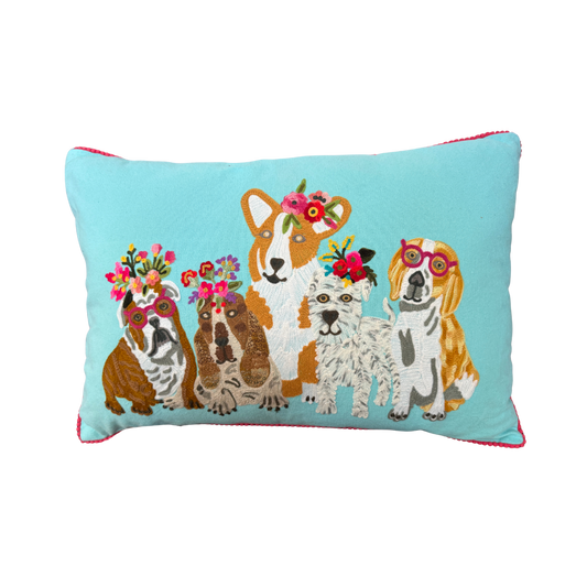 Floral Dog Hook Pillow | Dog Lover Wool Throw Pillow