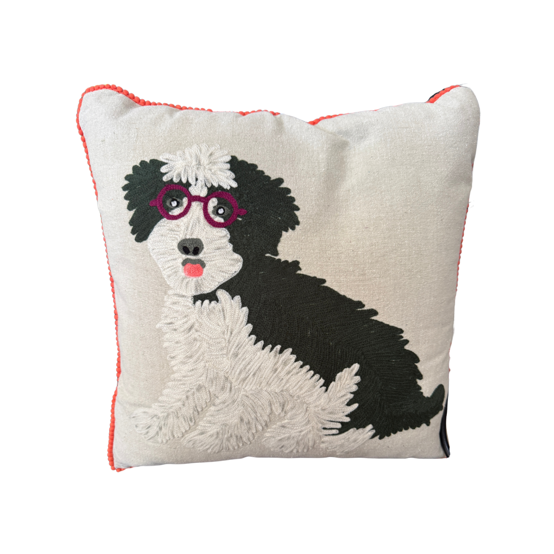 Preppy Pup Hook Pillow | Dog Lover Wool Throw Pillow