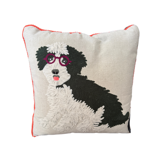 Preppy Pup Hook Pillow | Dog Lover Wool Throw Pillow