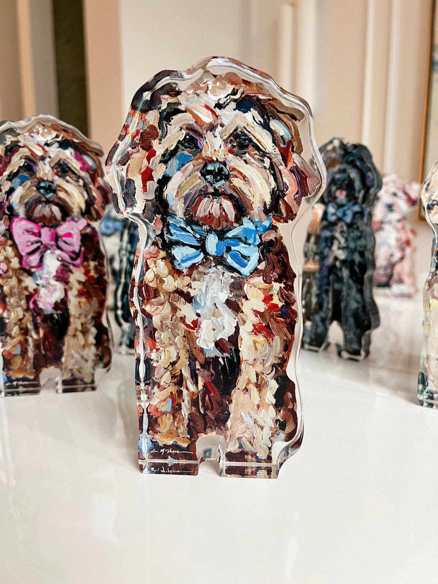 "Cavapoo Red With Blue Bow" acrylic shelfie