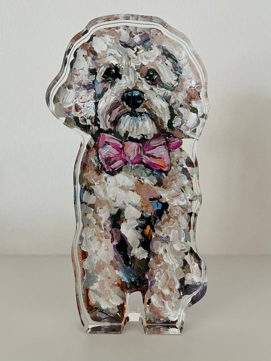 "Cavapoo Blonde With Pink Bow" acrylic shelfie