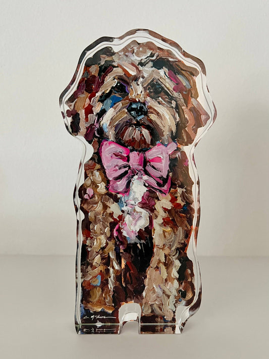 "Cavapoo Red With Pink Bow" acrylic shelfie