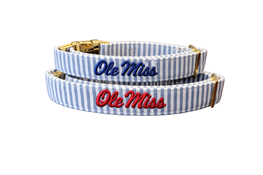 Ole Miss Seersucker Dog Collar