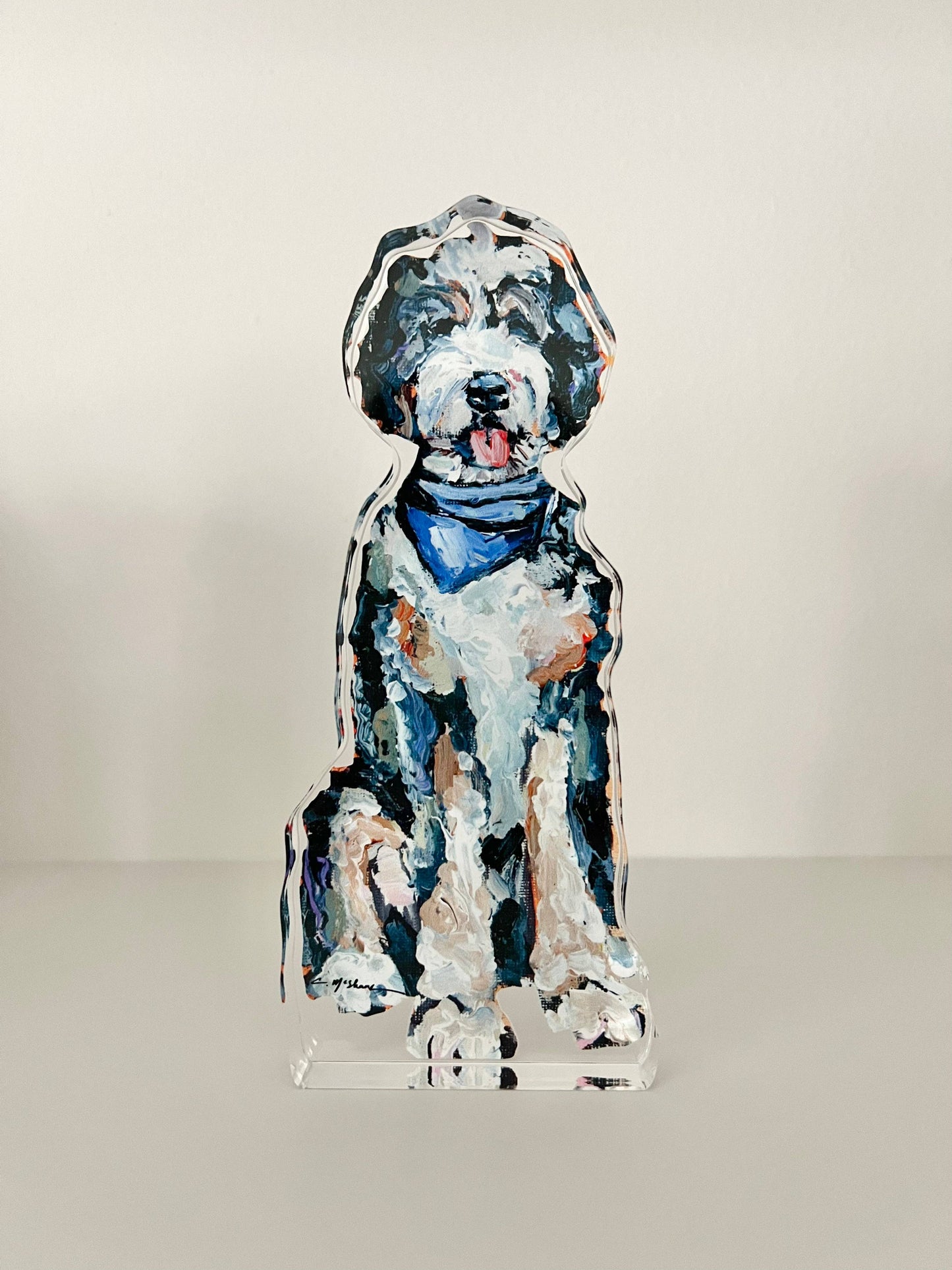 "Bernedoodle Blue Bandana" acrylic shelfie
