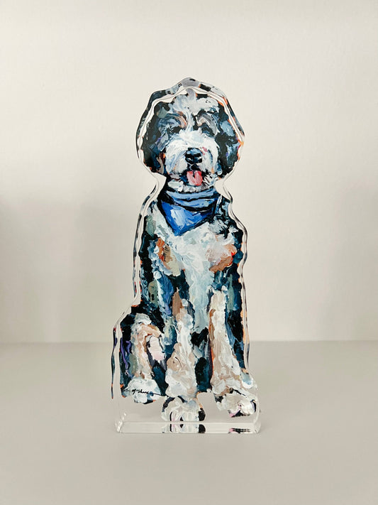 "Bernedoodle Blue Bandana" acrylic shelfie