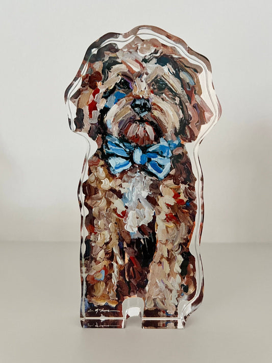 "Cavapoo Red With Blue Bow" acrylic shelfie